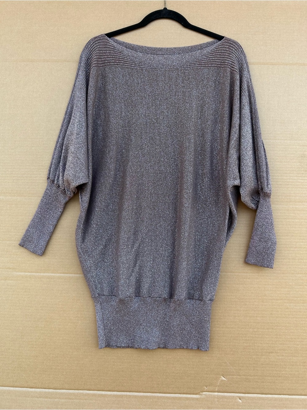 Mia Maddison Batwing sweater Tunic Metallic Simmer XL Disco Glam Brown women’s